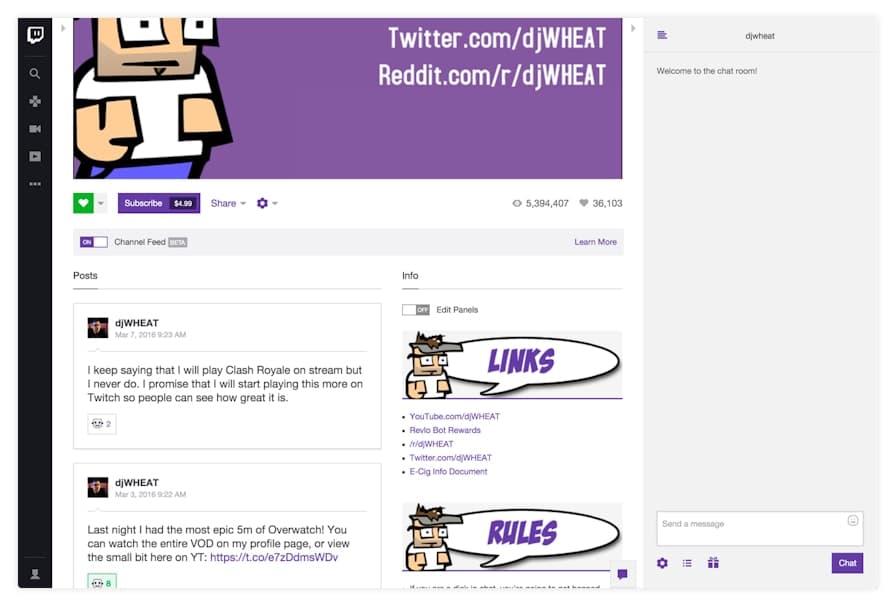 Image showing the Twitch Channel Feed